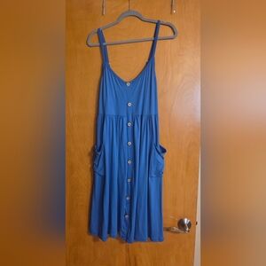 Blue Midi Dress with Button Detail